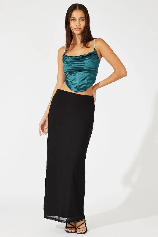 Black Maxi Skirt High Rise Mesh