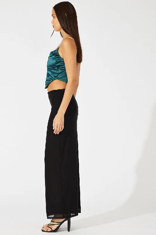 Black Maxi Skirt High Rise Mesh