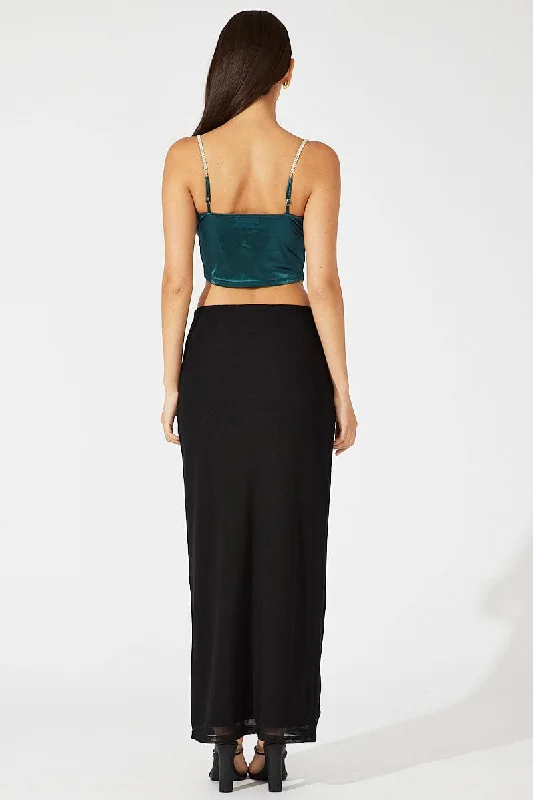 Black Maxi Skirt High Rise Mesh