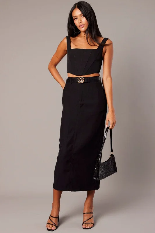 Black Tailored Maxi Skirt High Rise