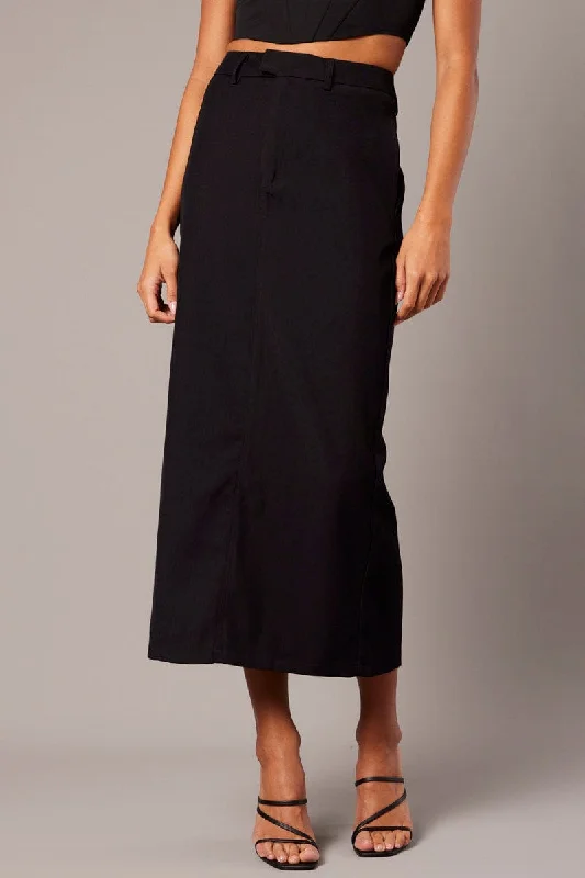 Black Tailored Maxi Skirt High Rise