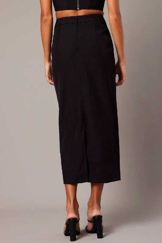 Black Tailored Maxi Skirt High Rise