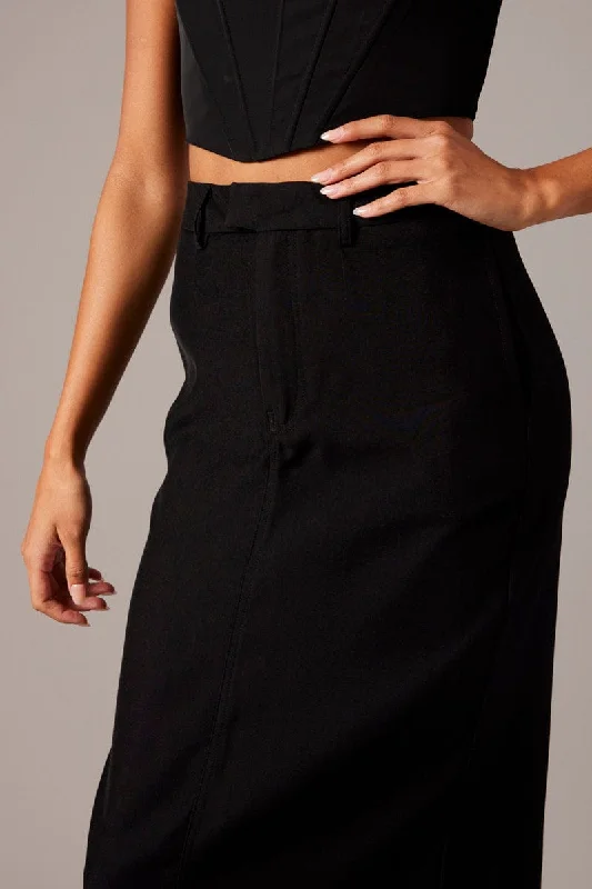 Black Tailored Maxi Skirt High Rise