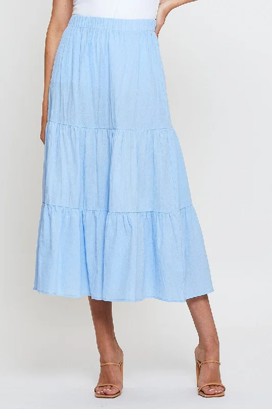 Blue Midi Skirt High Rise Tiered