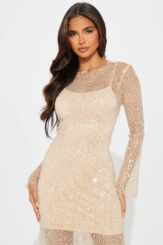 Celeste Fishnet Maxi Dress - Nude