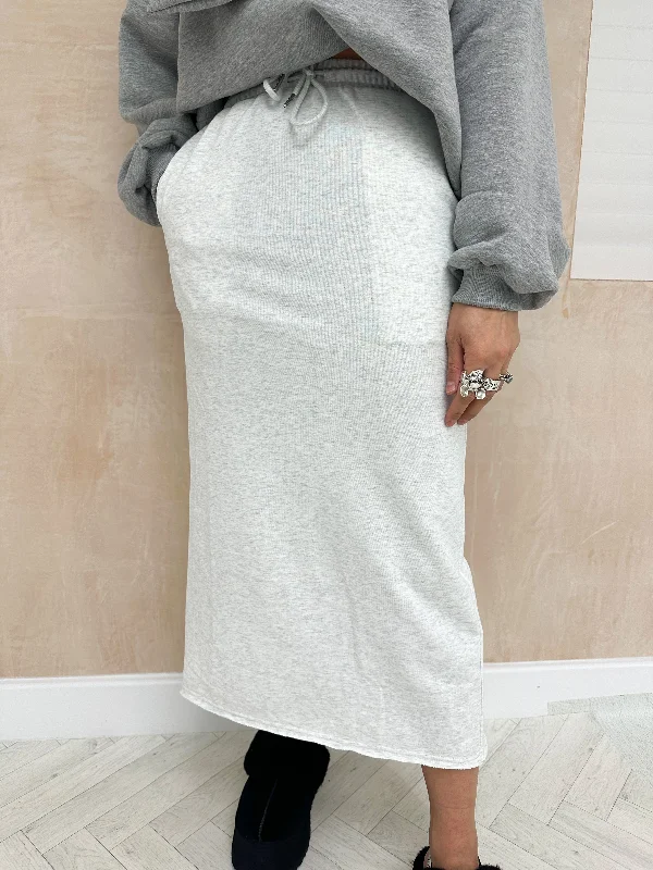 Drawstring Sweatshirt Style Midi Skirt In Light Grey