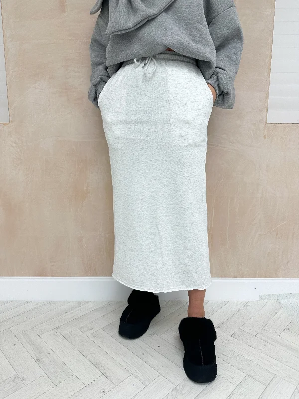 Drawstring Sweatshirt Style Midi Skirt In Light Grey