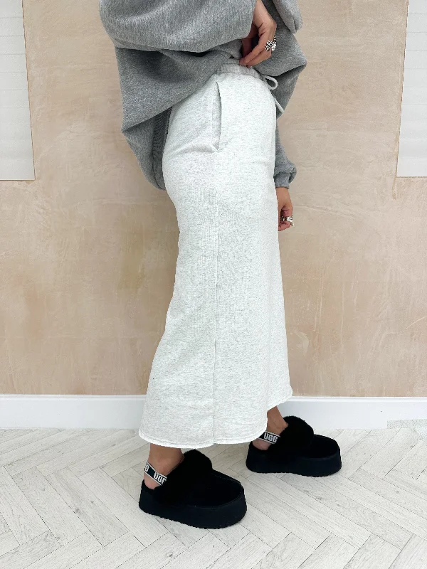 Drawstring Sweatshirt Style Midi Skirt In Light Grey