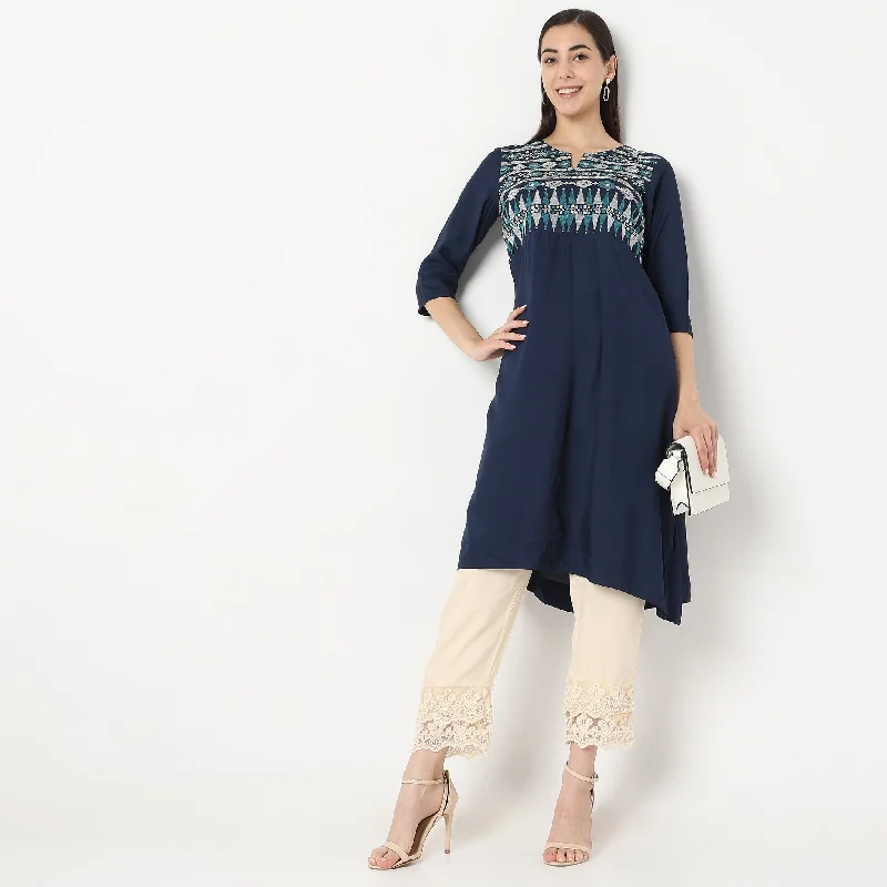 Flare Fit Embroidered Kurta