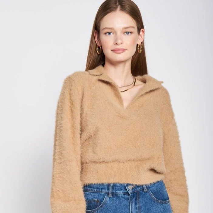 Fuzzy Collar Sweater (Brown)