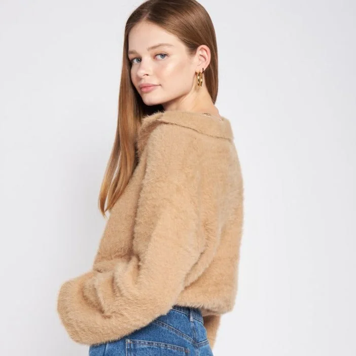 Fuzzy Collar Sweater (Brown)