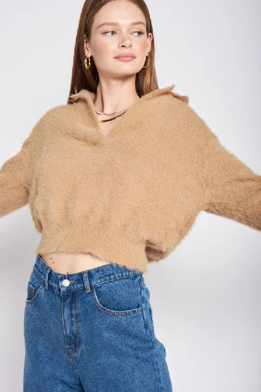 Fuzzy Collar Sweater (Brown)