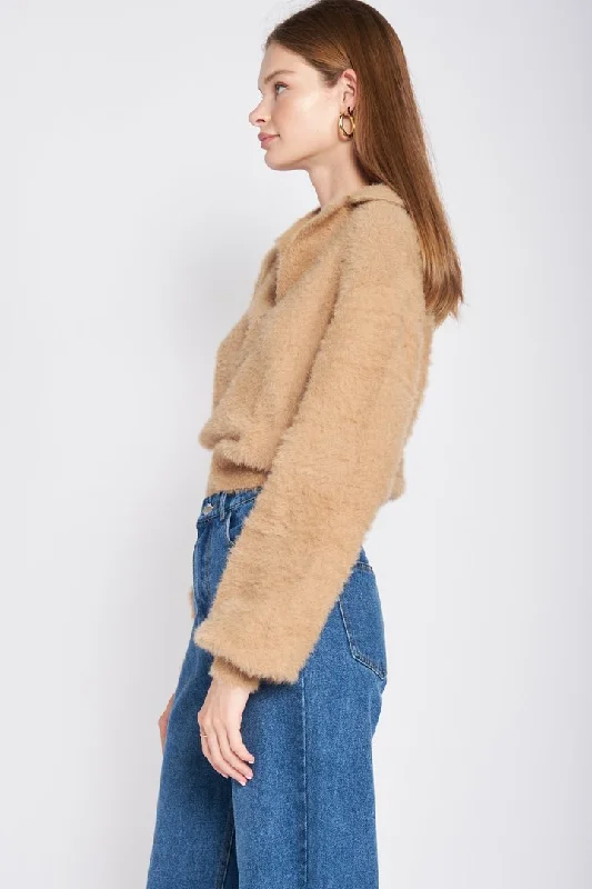 Fuzzy Collar Sweater (Brown)