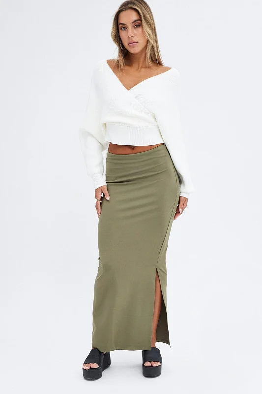 Green Maxi Skirt Low Rise Ponte