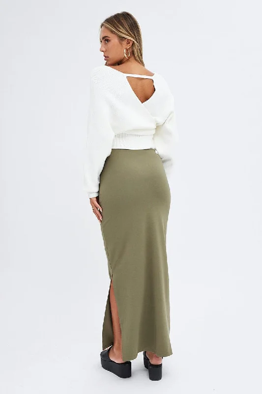 Green Maxi Skirt Low Rise Ponte