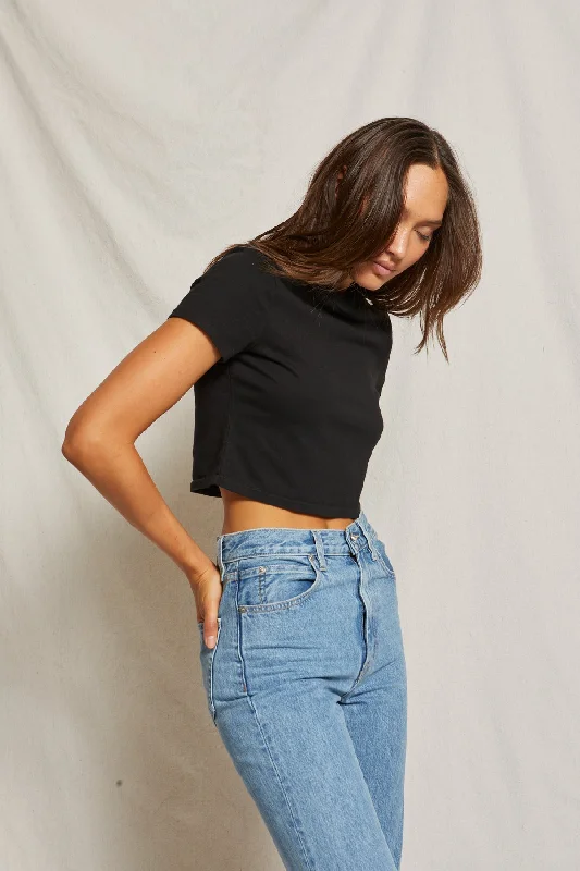 Perfect White Tee Jovi Ringspun Cotton Cropped Tee in True Black