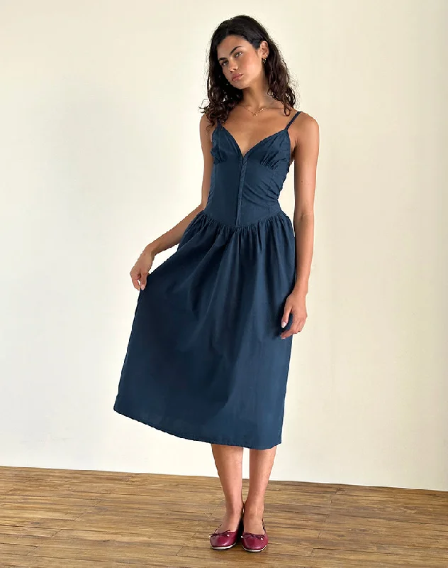 Krista Maxi Dress in Poplin Navy