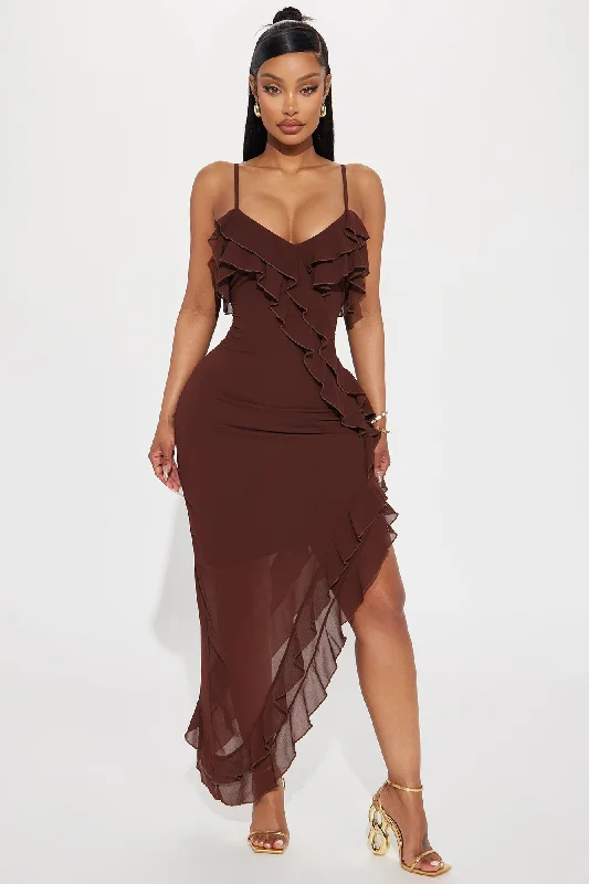 Kristi Ruffle Maxi Dress - Chocolate