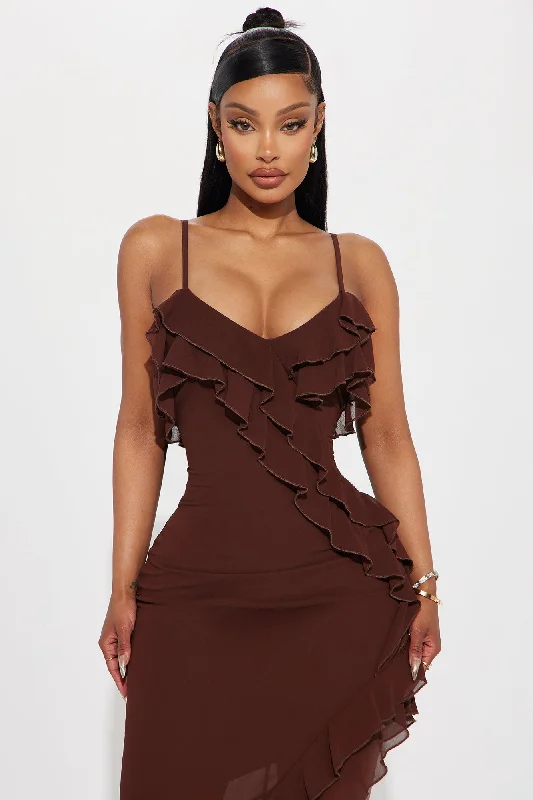 Kristi Ruffle Maxi Dress - Chocolate