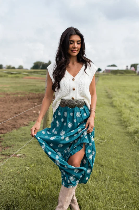 Let's Stick Together Teal Floral Maxi Skirt