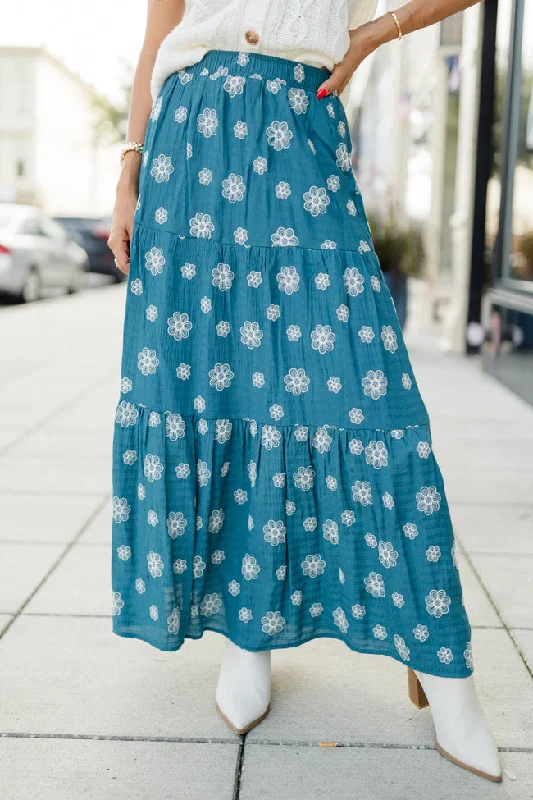 Let's Stick Together Teal Floral Maxi Skirt