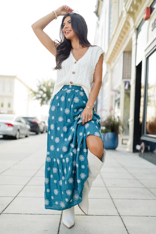 Let's Stick Together Teal Floral Maxi Skirt