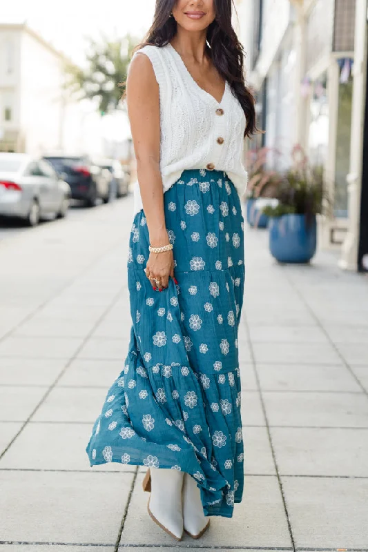 Let's Stick Together Teal Floral Maxi Skirt