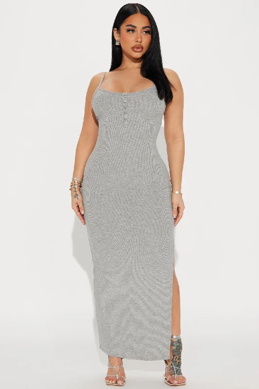 Lilie Ribbed Maxi Dress - Heather Grey