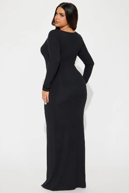 Lola Micro Ribbed Maxi Dress - Black