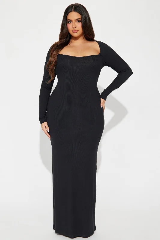 Lola Micro Ribbed Maxi Dress - Black