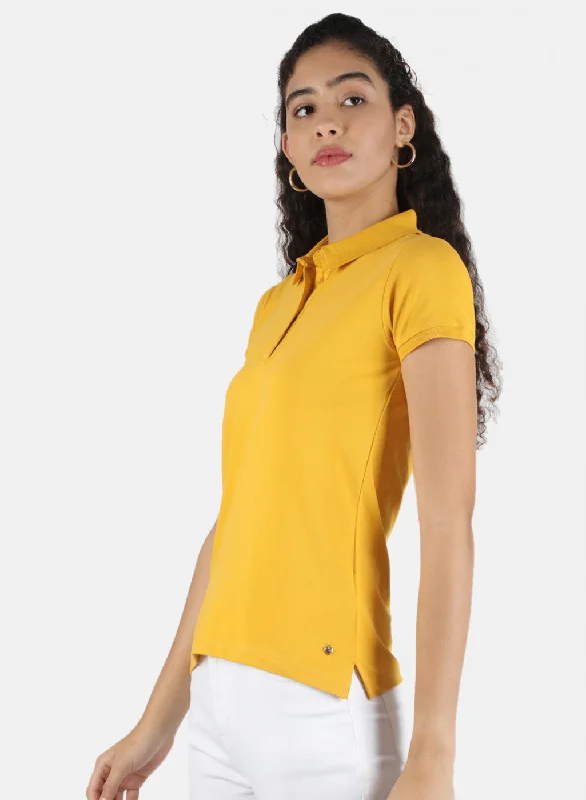 Women Mustard Plain T-Shirt