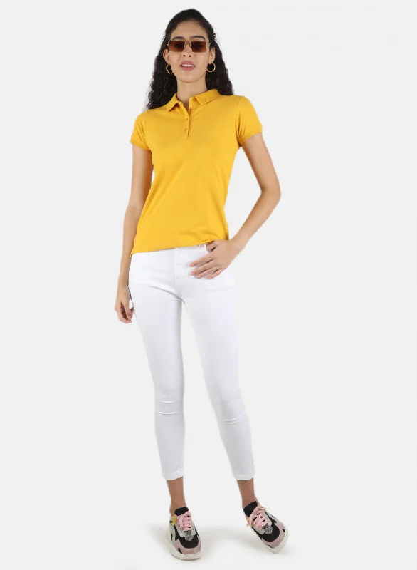 Women Mustard Plain T-Shirt