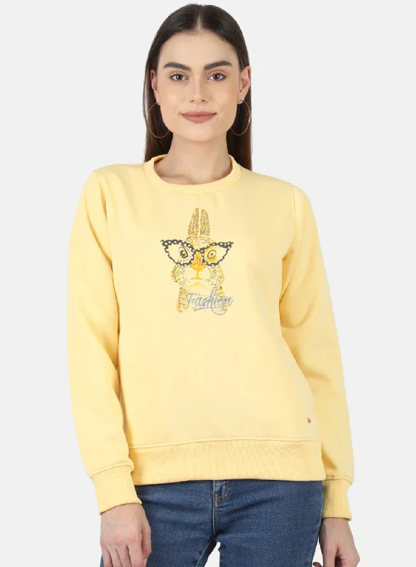 Women Yellow Printed Sweatshirt