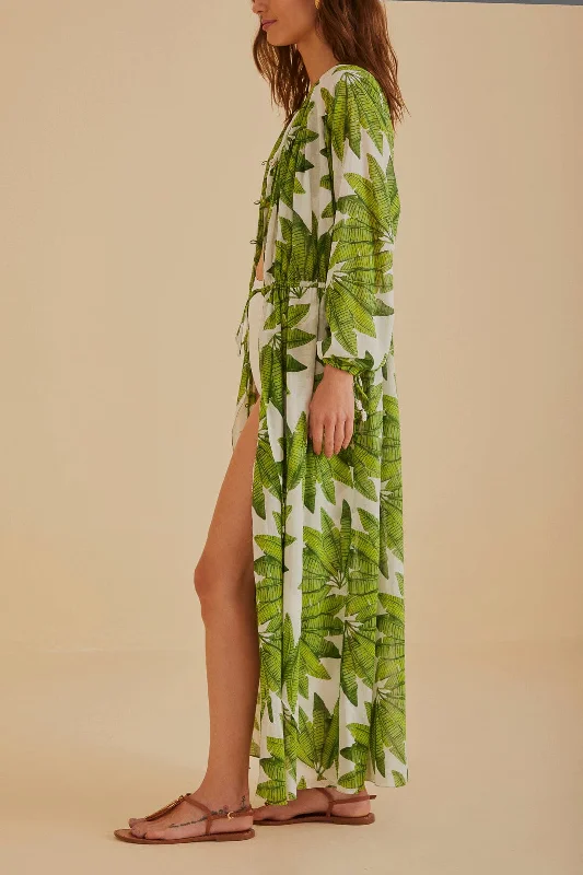 Off-White Palm Fan Maxi Dress