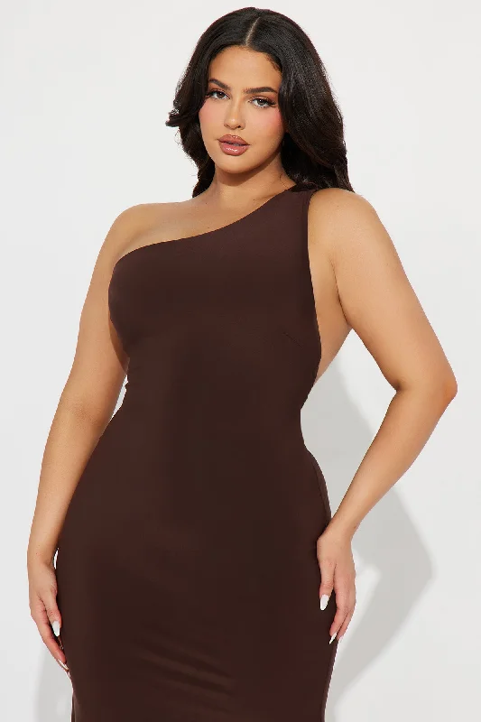 Pia One Shoulder Maxi Dress - Chocolate