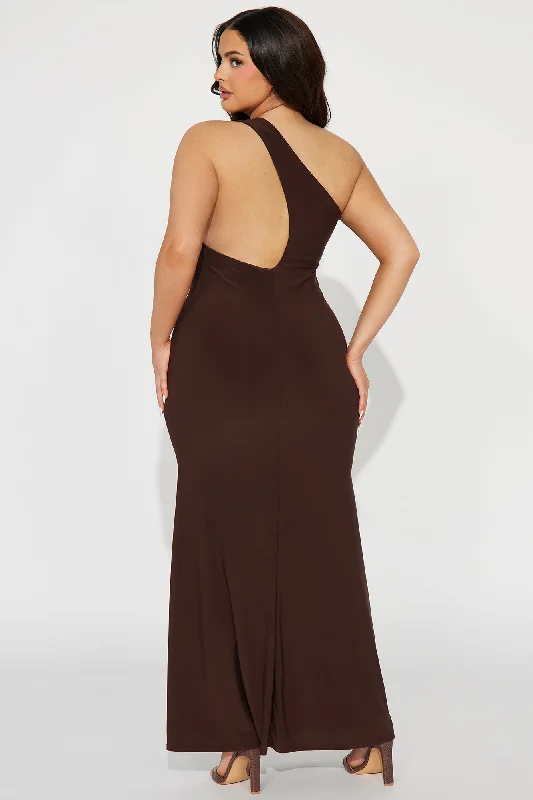 Pia One Shoulder Maxi Dress - Chocolate