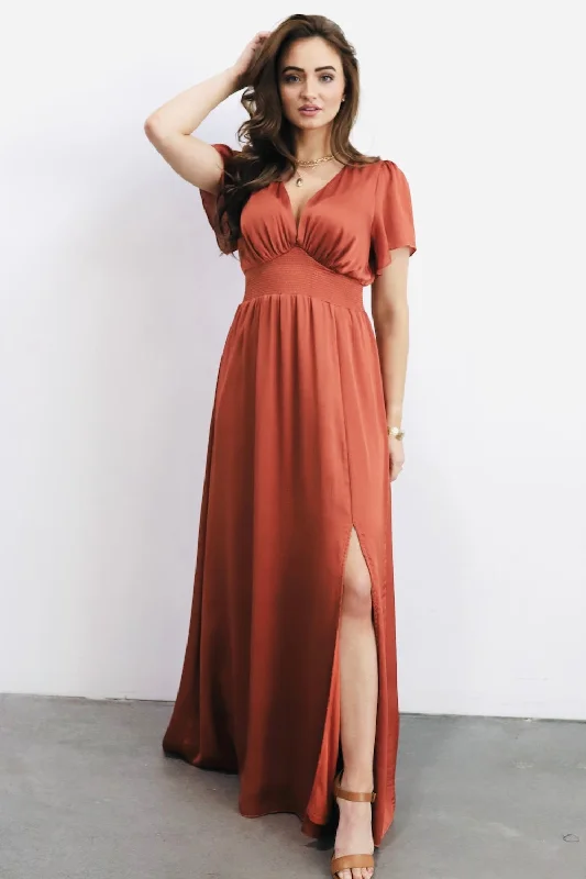 Prague Satin Maxi Dress | Rust