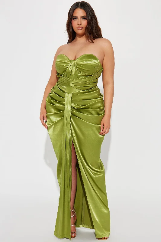 Rebeka Satin Maxi Dress - Green