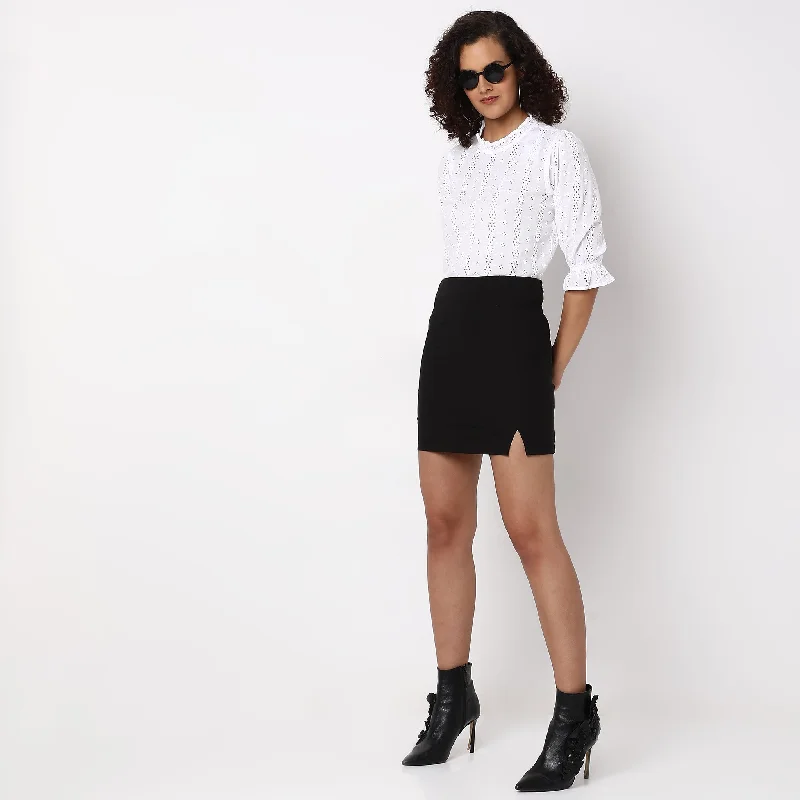 Regular Fit Solid Mid Rise Skirts