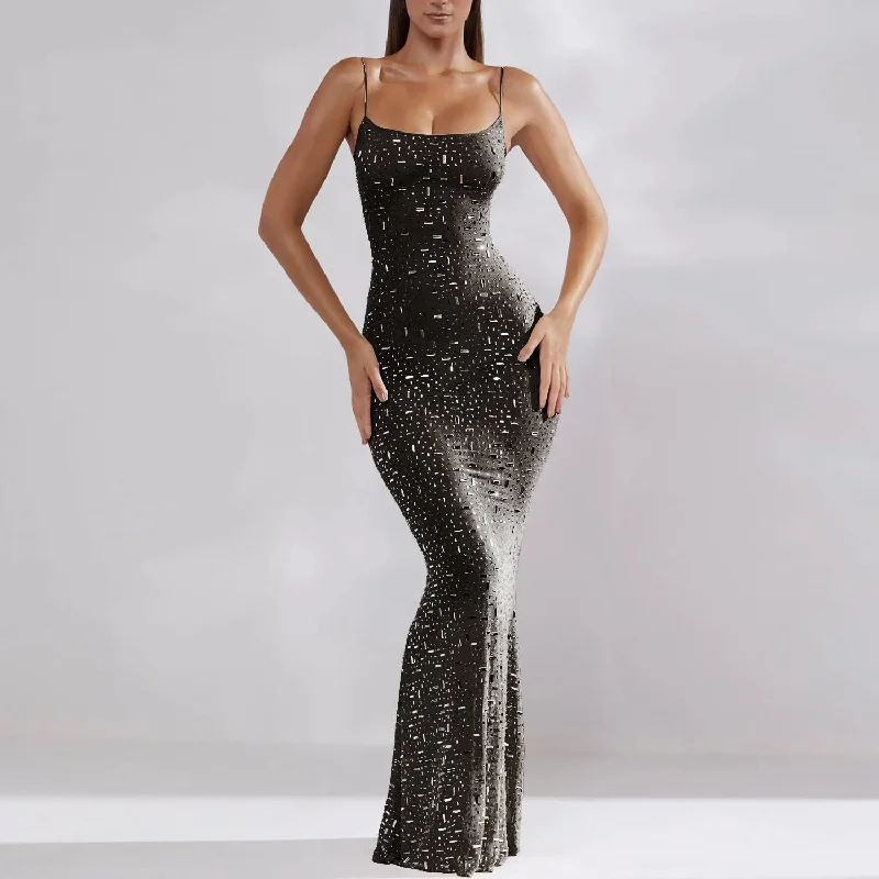 DressBetty - 2024 Sexy Diamond Backless Spaghetti Strap Maxi Dress