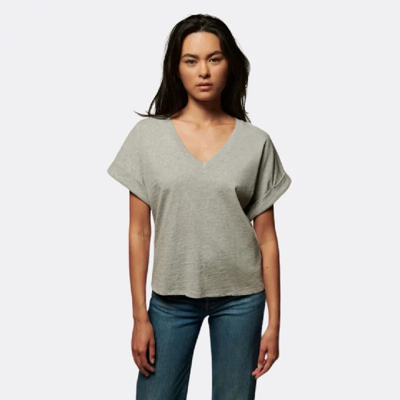 Stevie Cuffed V-Neck Tee (Heather Grey)