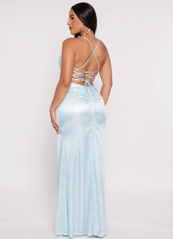 Haute Monde Glitter Lace Up Back Maxi Dress