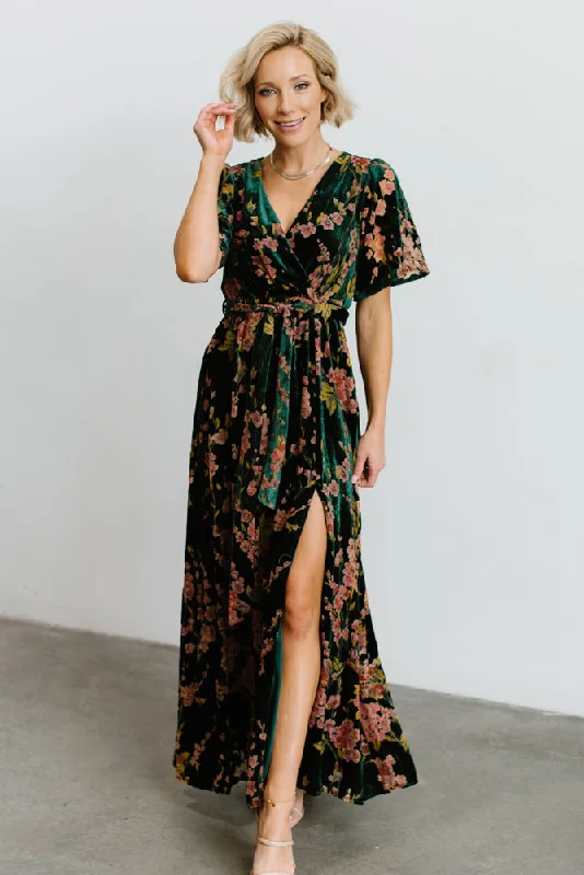 Uma Velvet Maxi Dress | Green Floral