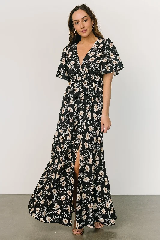 Verona Smocked Maxi Dress | Black Floral