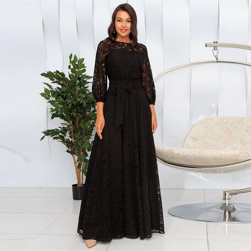 FashionSierra - Vintage Black Lace Maxi Dress