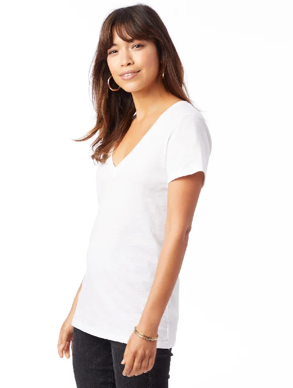 Weathered Slub So Low V-Neck T-Shirt (White)