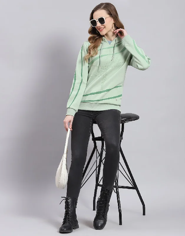 Women Green Printed Hooded Full Sleeve Sweatshirt