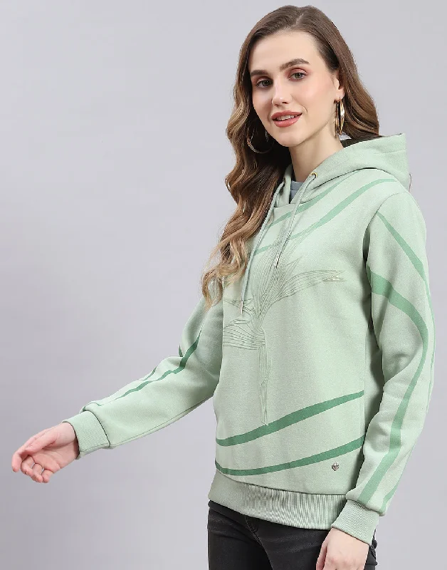 Women Green Printed Hooded Full Sleeve Sweatshirt