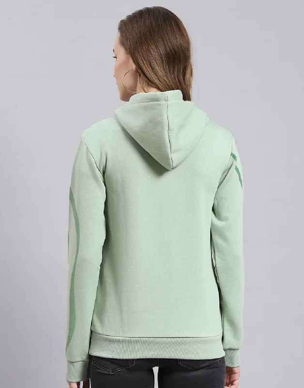 Women Green Printed Hooded Full Sleeve Sweatshirt