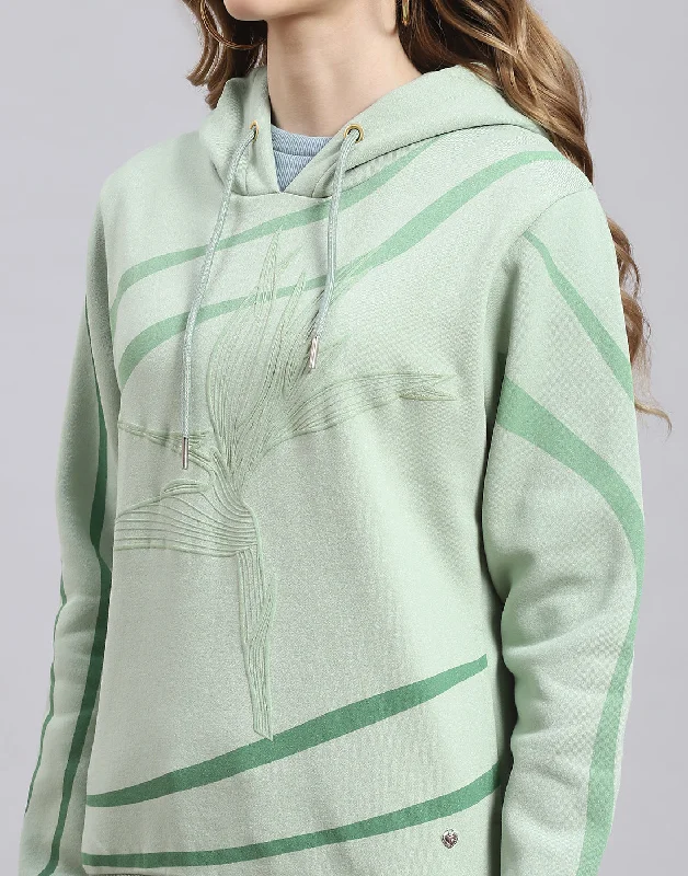 Women Green Printed Hooded Full Sleeve Sweatshirt